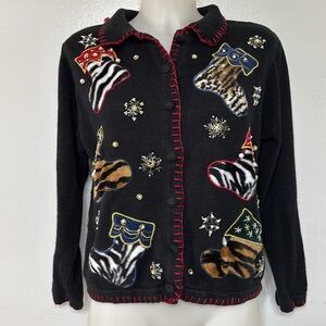 Nut Cracker Vintage Beaded Ugly Christmas Embellished Cardigan Sweater Size M